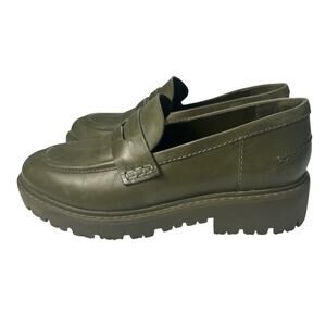 Schutz Leather Lug Loafers Christie Weekend Military Green Size 6.5 EUC